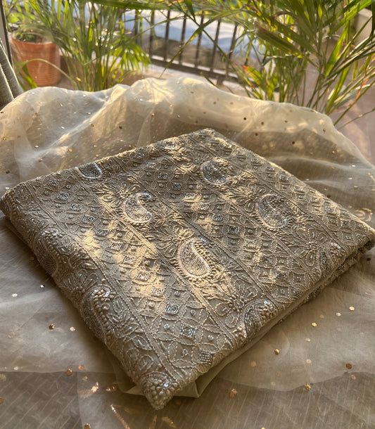 Chikankari cut dana sequins work kurta and dupatta