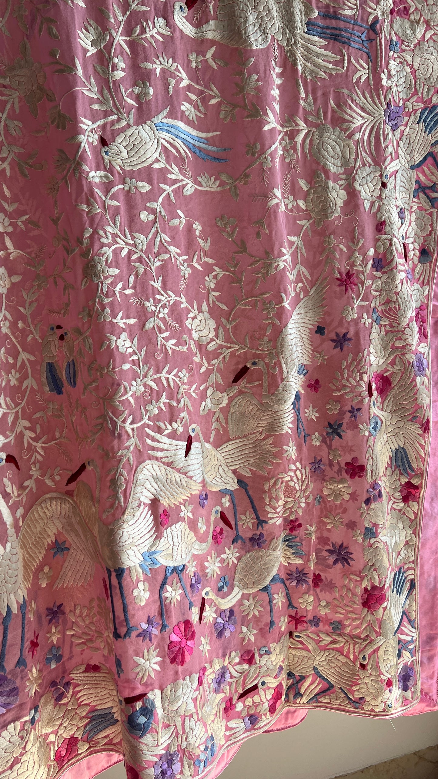 Pink Parsi Gara Hand Embroidered Dupatta