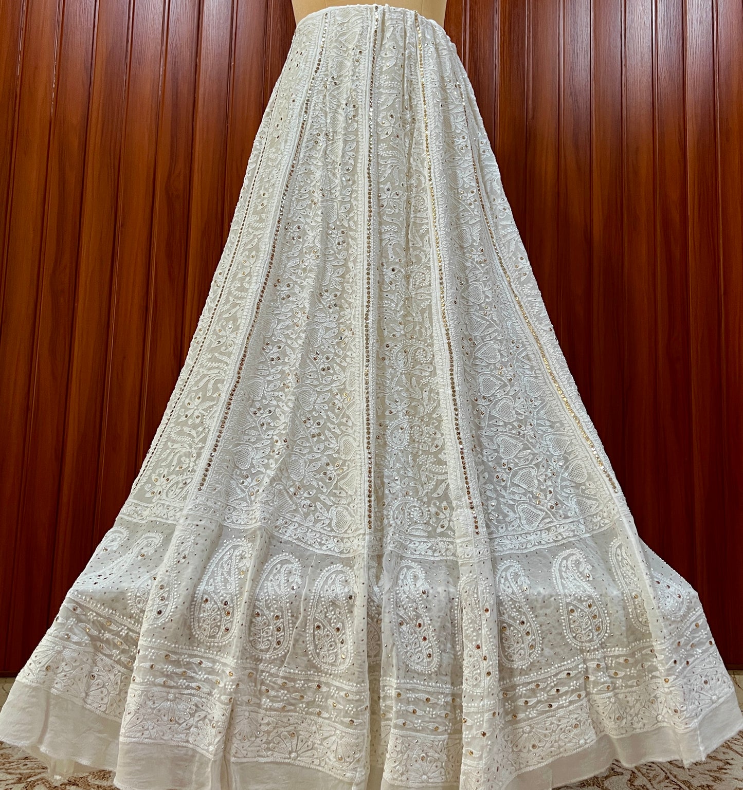 White allover Chikankari and mukaish lehenga skirt