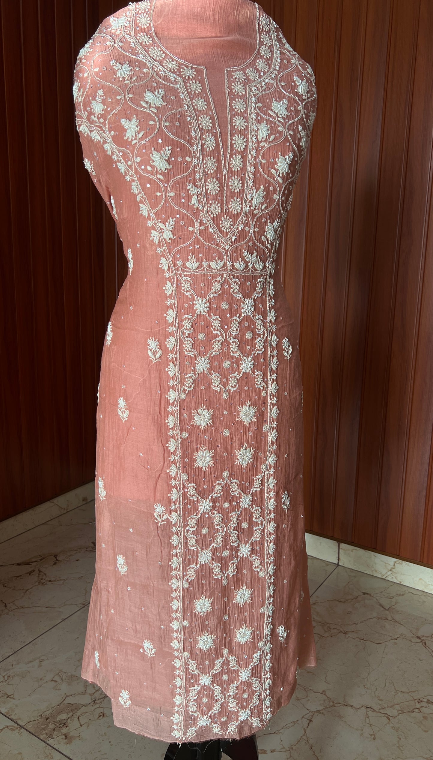 Old Rose Mulmul fine Chikankari kurta & dupatta set