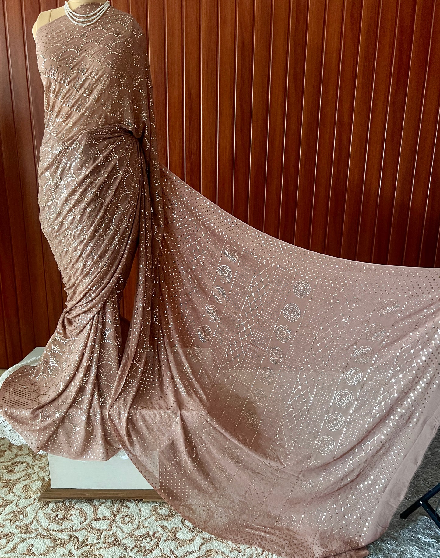 Ruhani Cocoa Brown Heavy Badla & Mukaish Pure Georgette Saree
