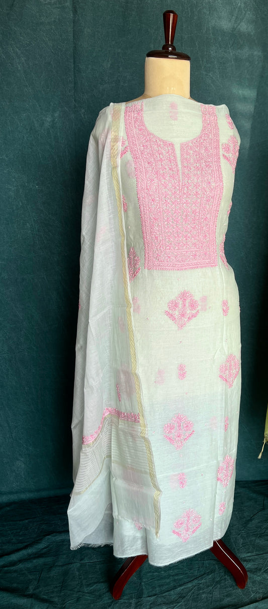 Mul Chanderi Chikankari Kurta and Dupatta Set