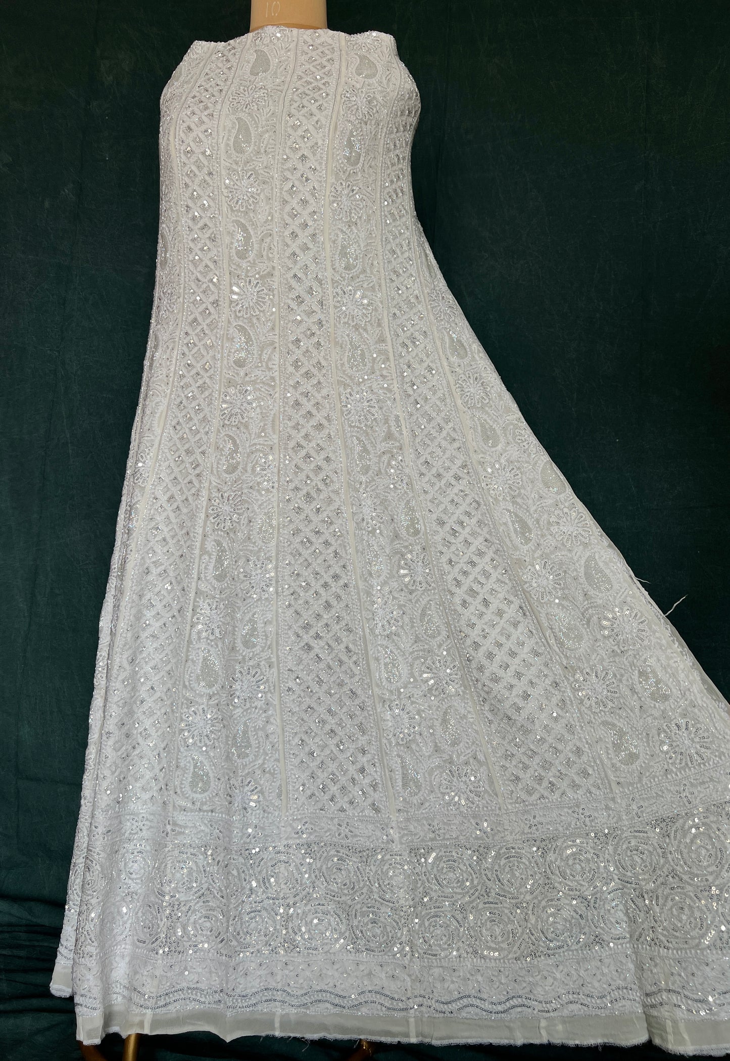 Ruhani White Chikankari Sequins and Cut Dana Anarkali