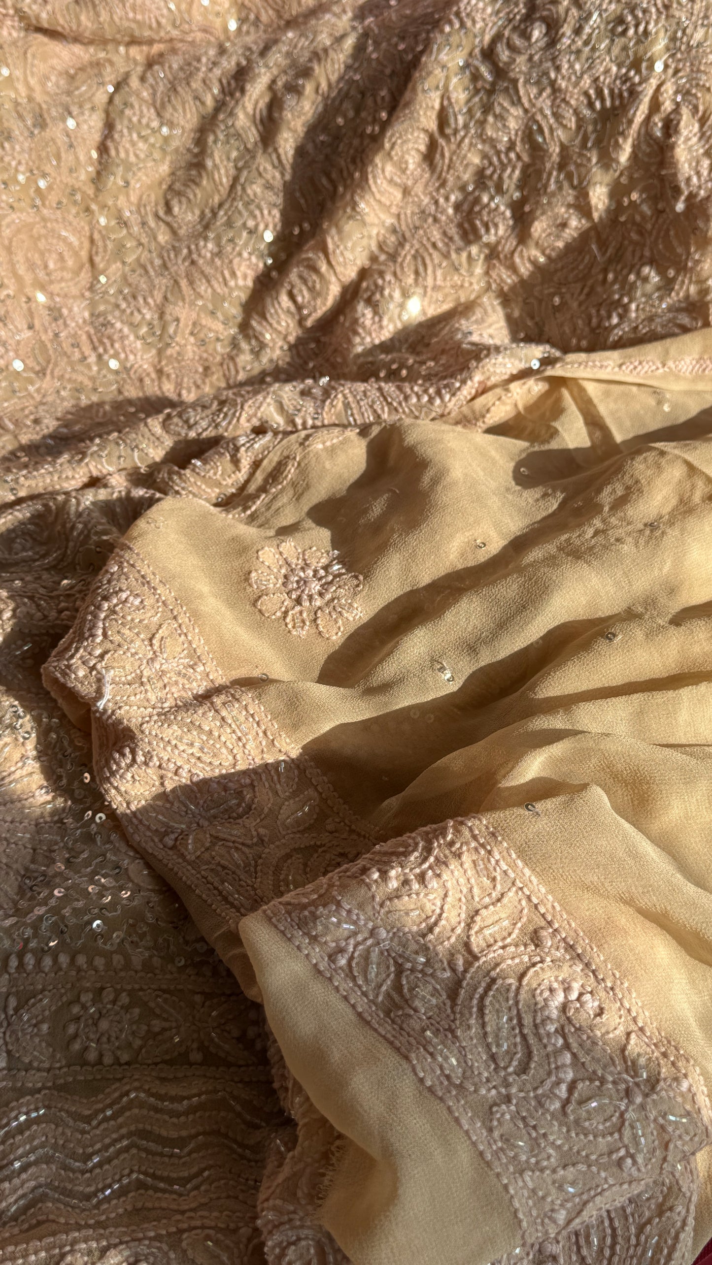 Champagne Chikankari cut dana sequins work kurta and dupatta
