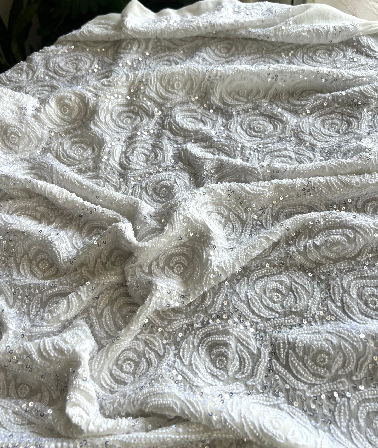 White fine Chikankari Pearl and sequins Embroidered Kurta and Dupatta