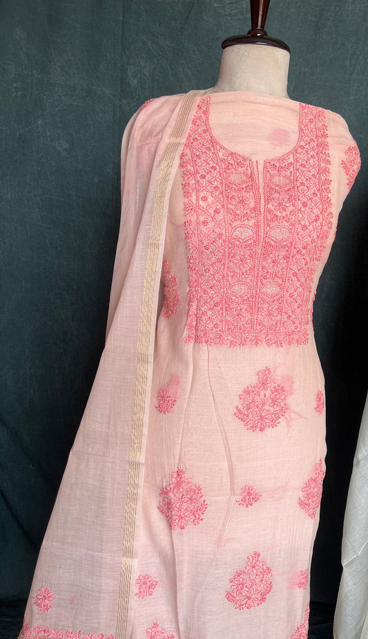 Mul Chanderi Chikankari Kurta and Dupatta Set