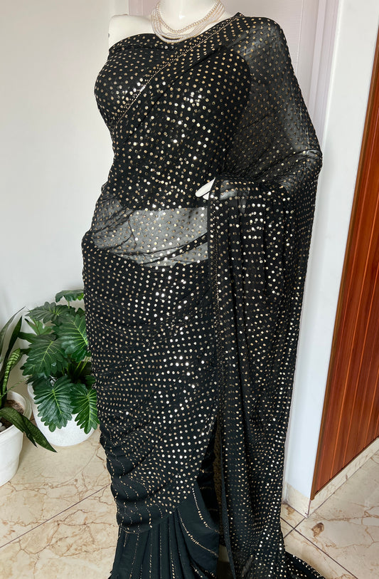 Ruhani Black Allover Mukaish Dana Pure Georgette Saree