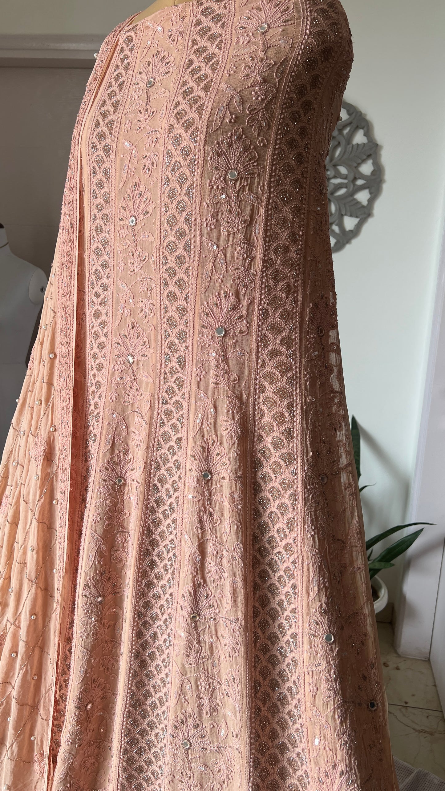 Ruhani Old Rose Chikankari Sequins and Cut Dana Anarkali
