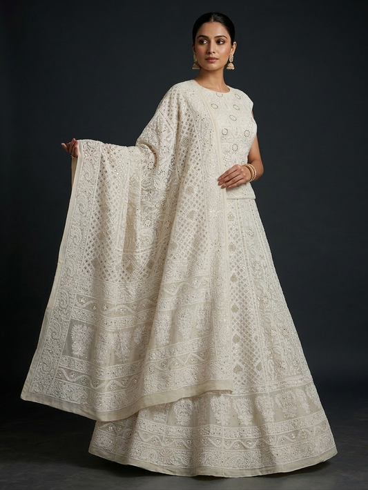 Ruhani fine Chikankari and Mukaish Lehenga Set