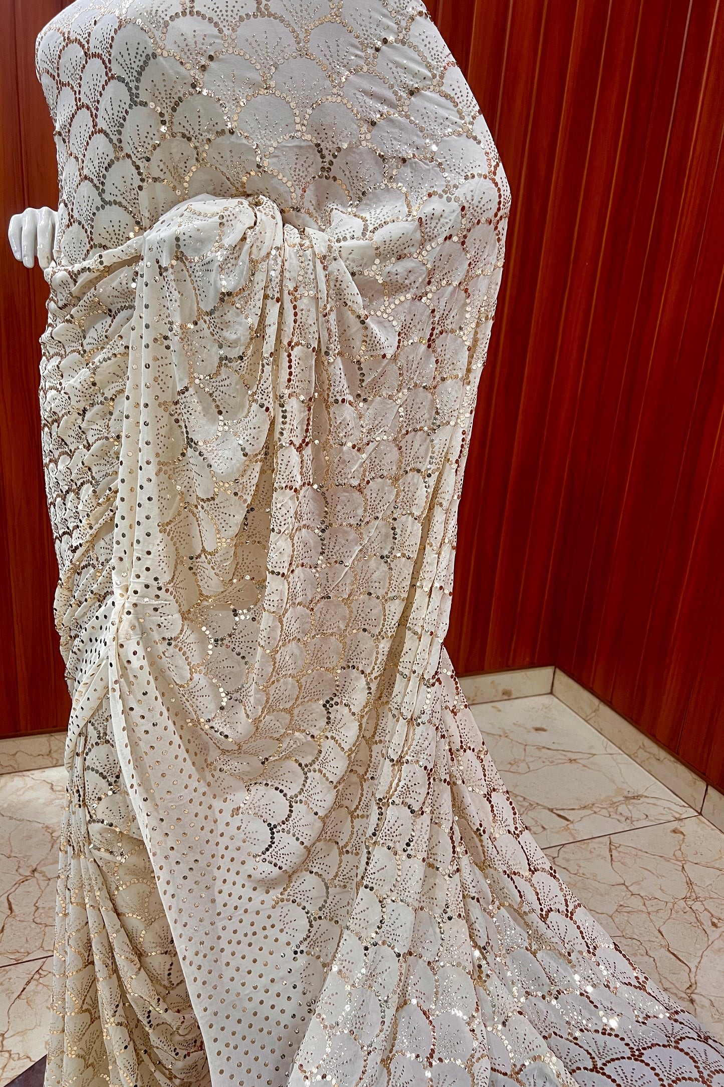 Ruhani Ivory Heavy Badla & Mukaish Pure Georgette Saree