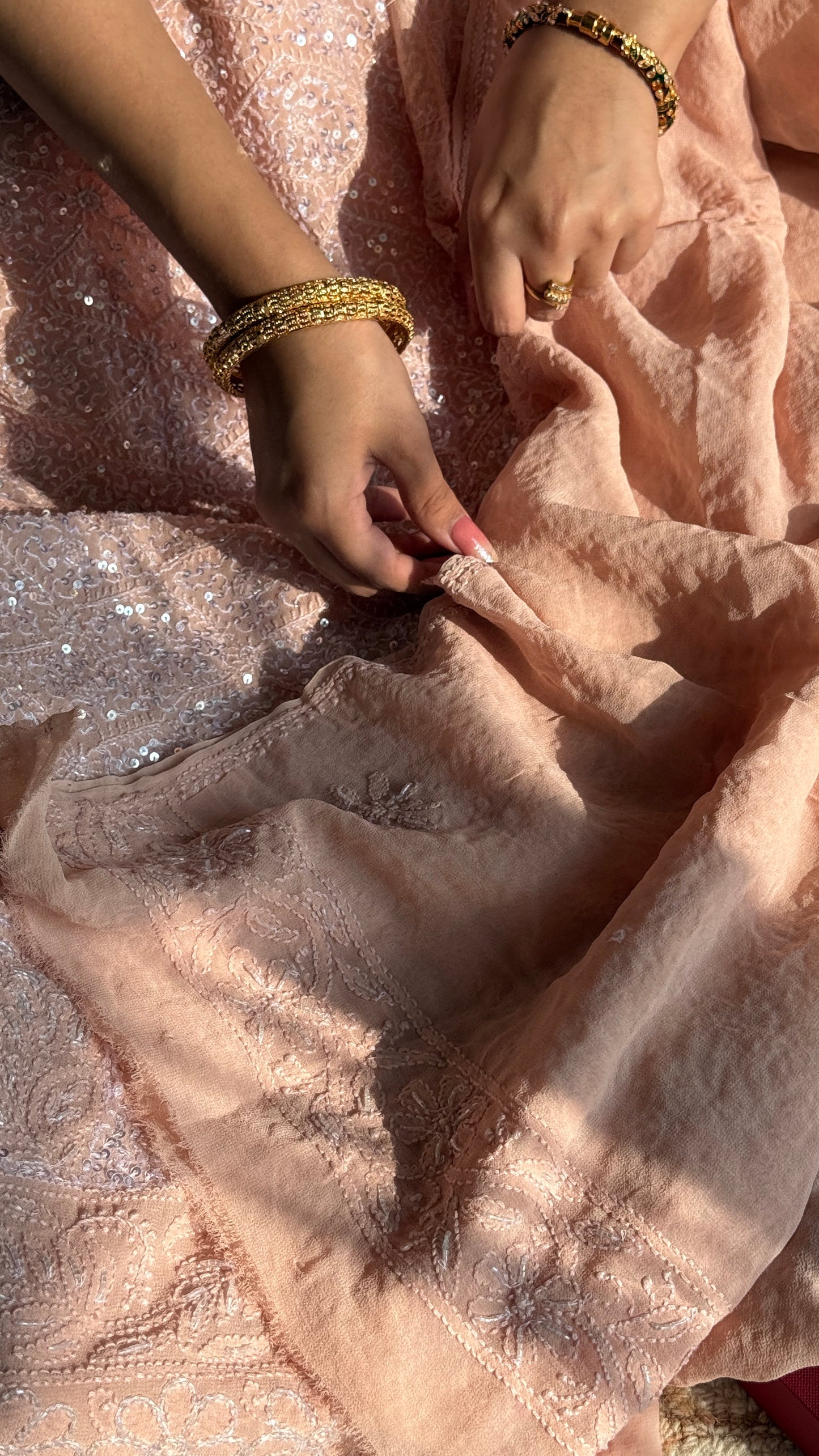 Old Rose Chikankari cut dana sequins work kurta and dupatta