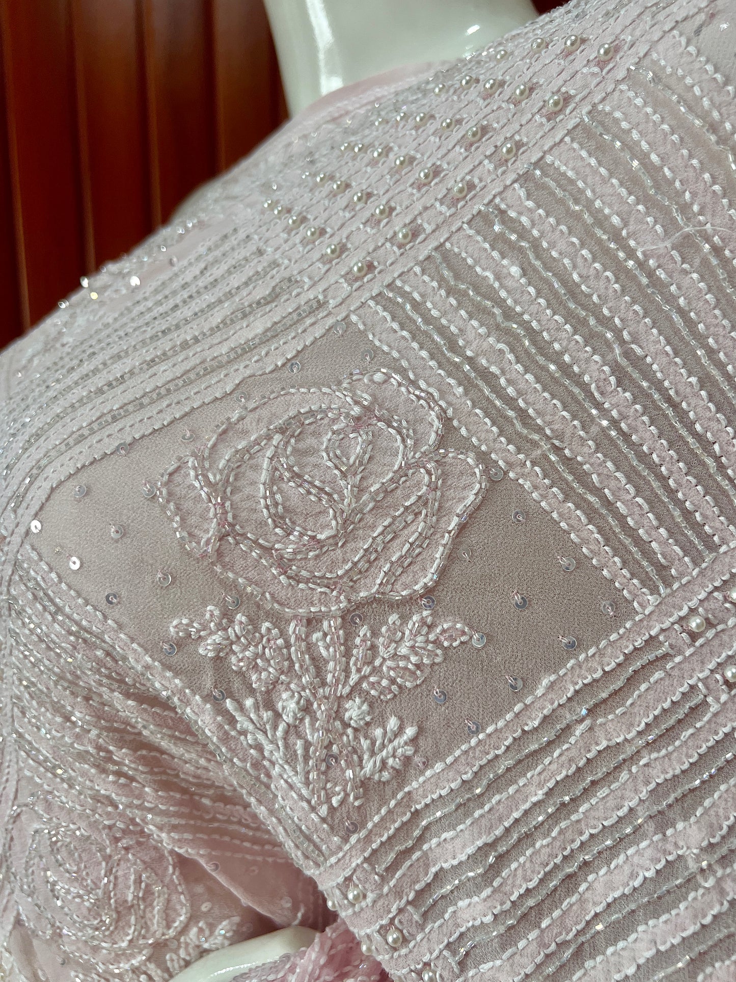 Ruhani Light Pink Chikankari Cut Dana Pearl and Sequins Masterpiece Saree