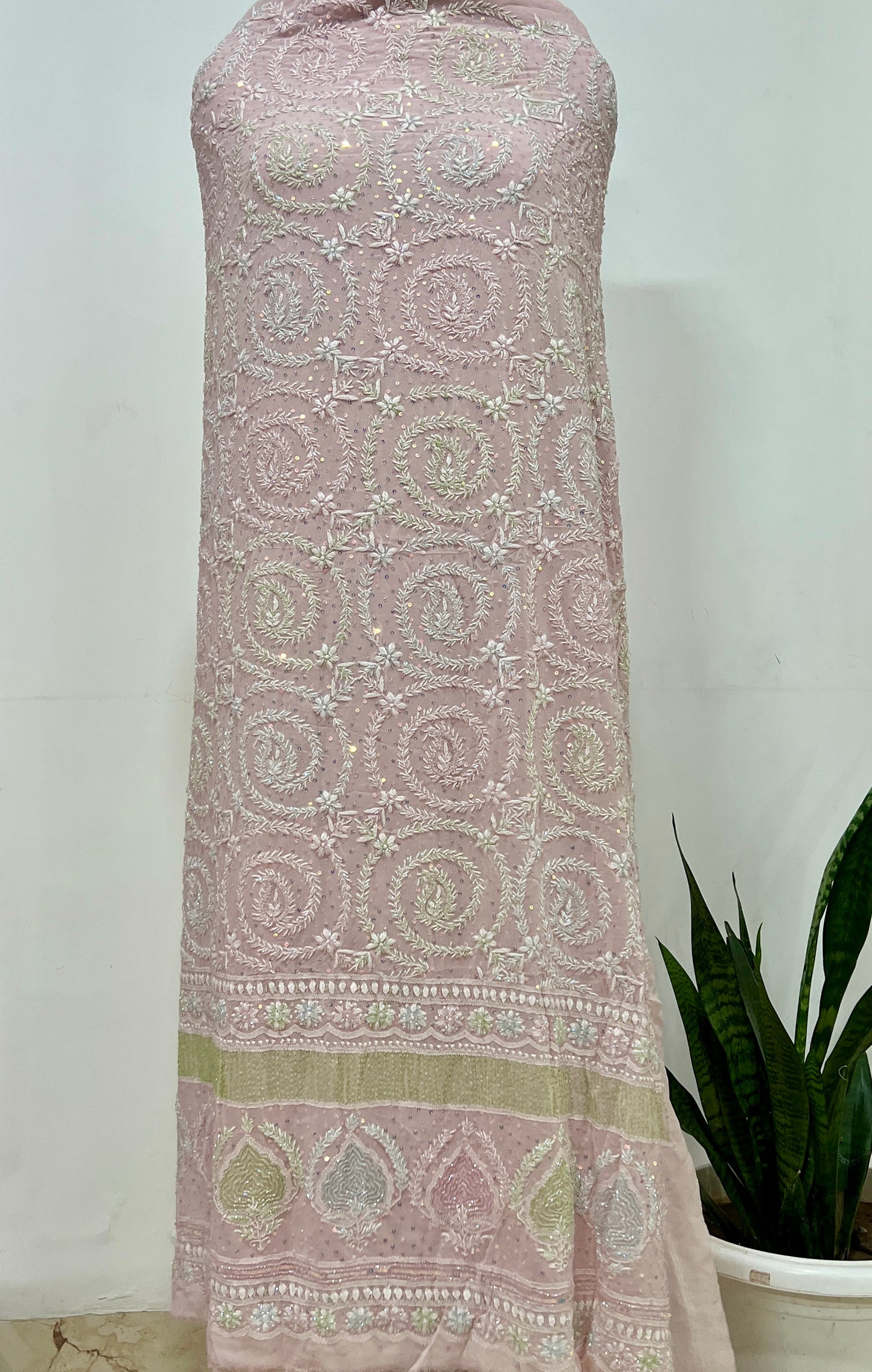 Ruhani Pink Suit with Chikankari Multicolored Sequins and Cut Dana