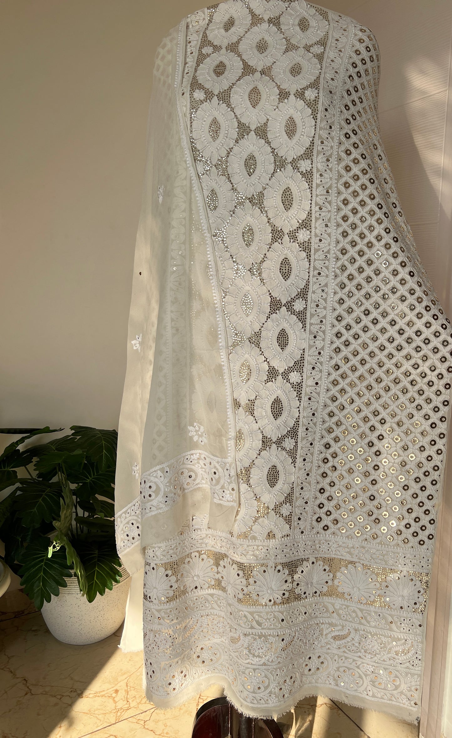 Chikankari and Ring Mukaish Kurta and Dupatta