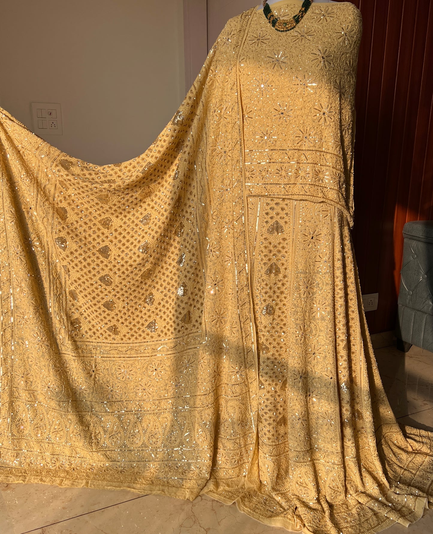Masterpiece Ruhani Golden Chikankari Sequins Wedding Lehenga