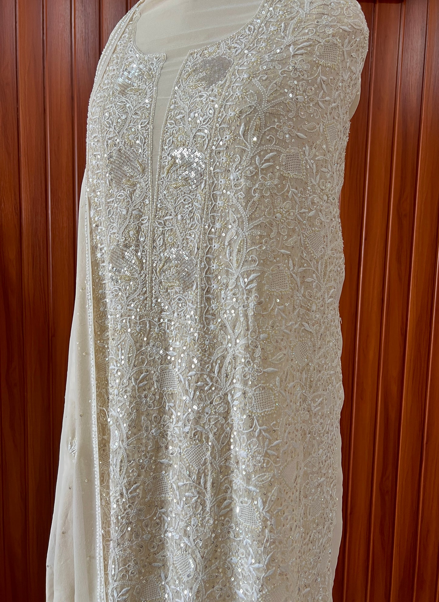 Suhaan Cream Chikankari pearl sequins kurta and dupatta