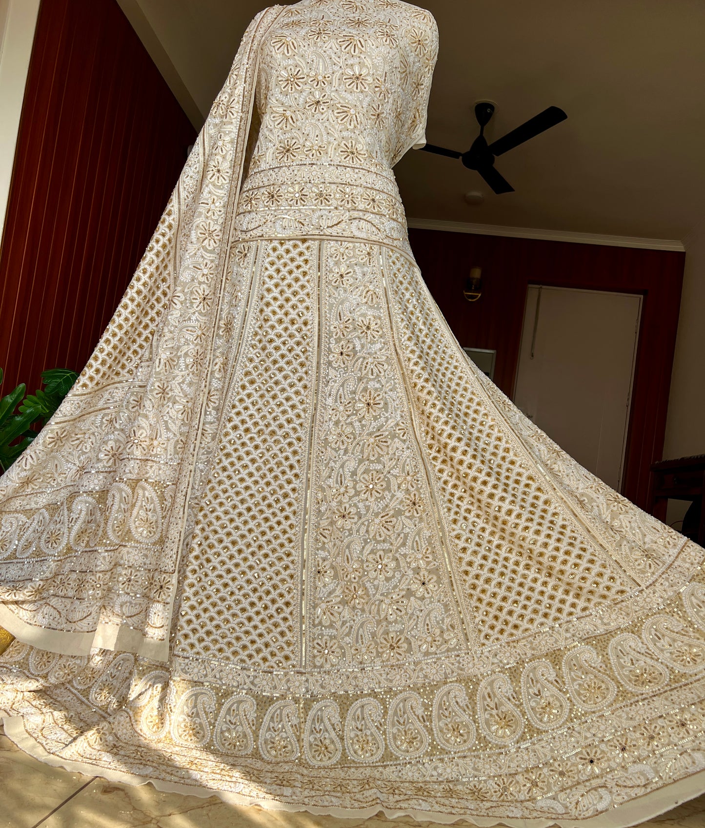Masterpiece Ruhani Ivory Chikankari Sequins Wedding Lehenga