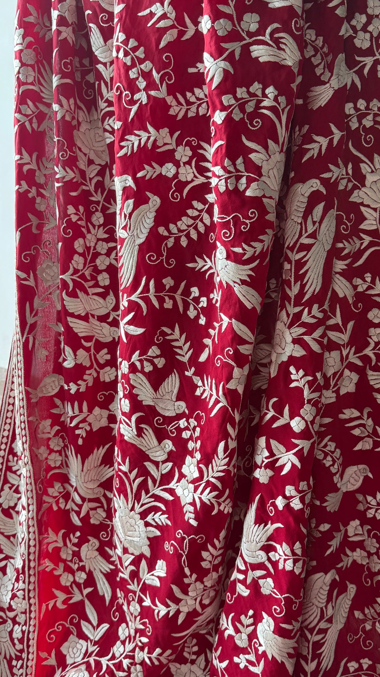 Red Masterpiece Parsi Gara Hand Embroidered Saree