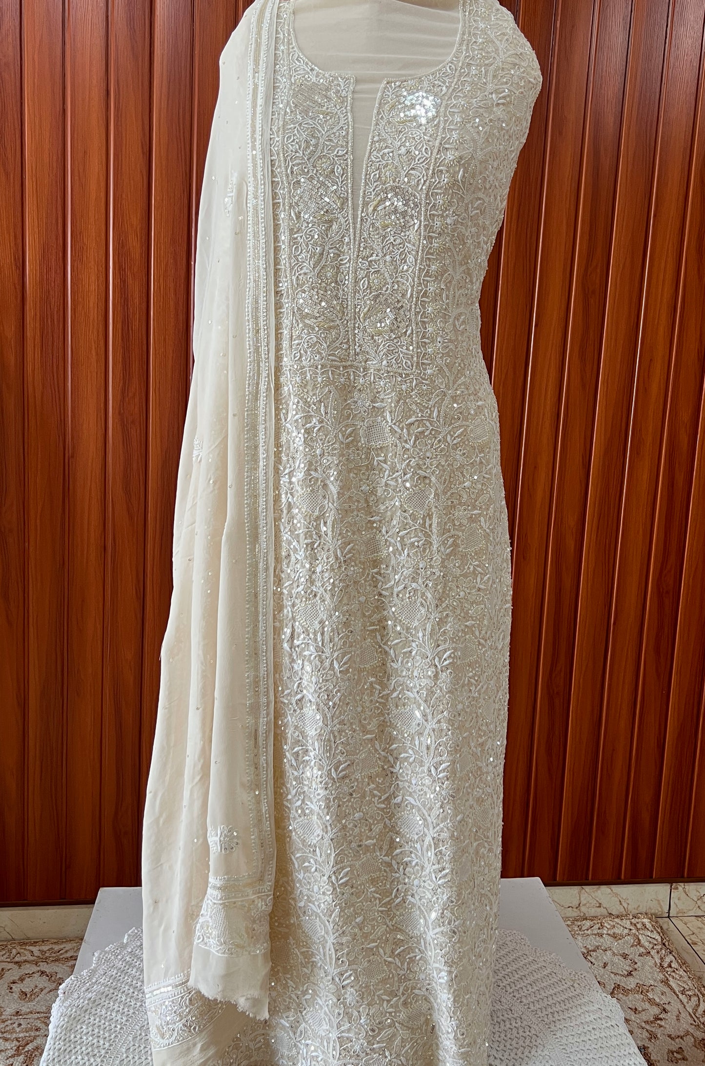 Suhaan Cream Chikankari pearl sequins kurta and dupatta