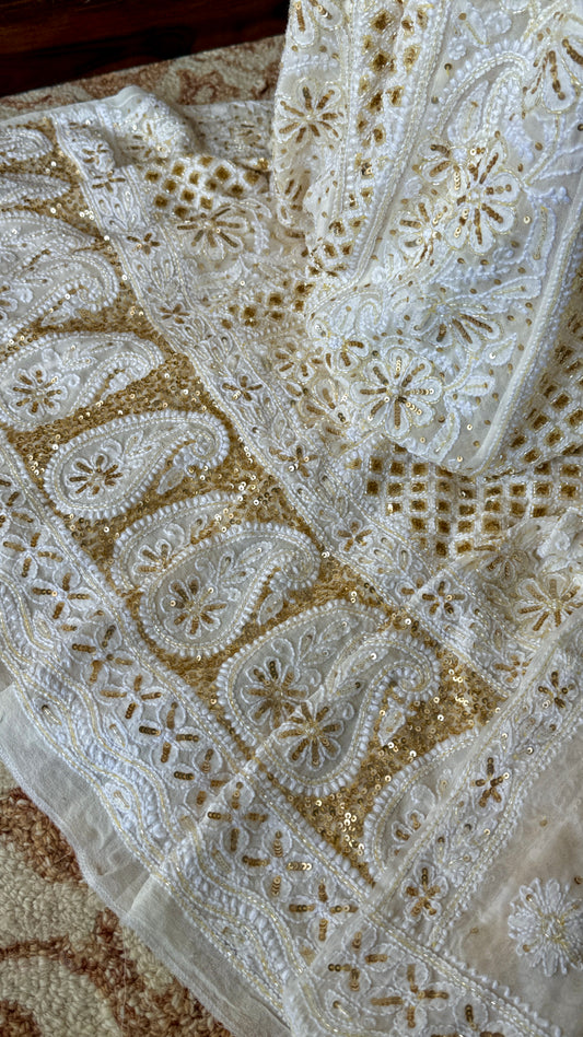 Ruhani Ivory Chikankari Sequins and Cut Dana Anarkali
