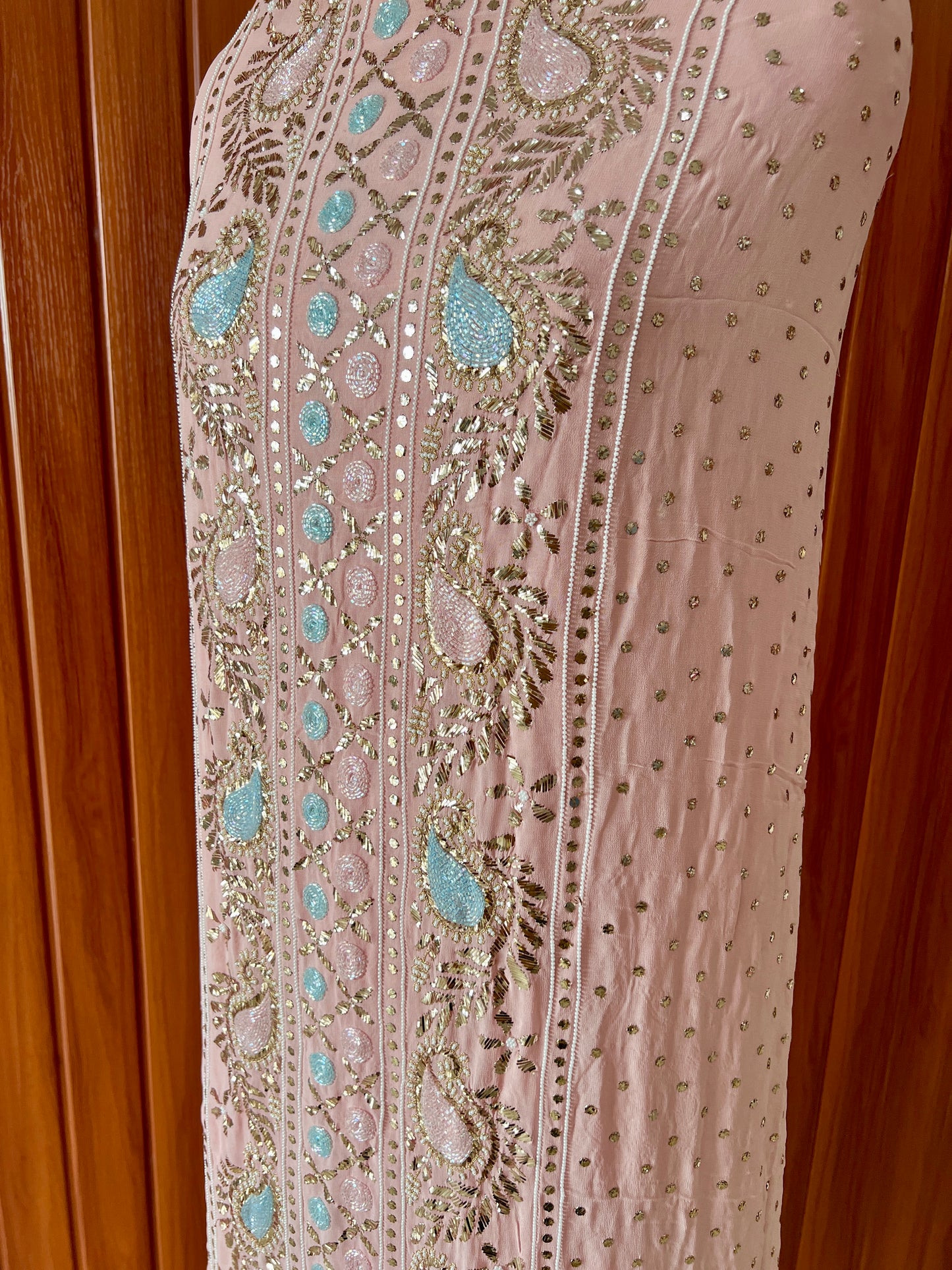 Ruhani Old Rose Mukaish and Cut dana Embroidered Kurta & Dupatta Set