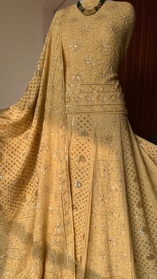 Masterpiece Ruhani Golden Chikankari Sequins Wedding Lehenga