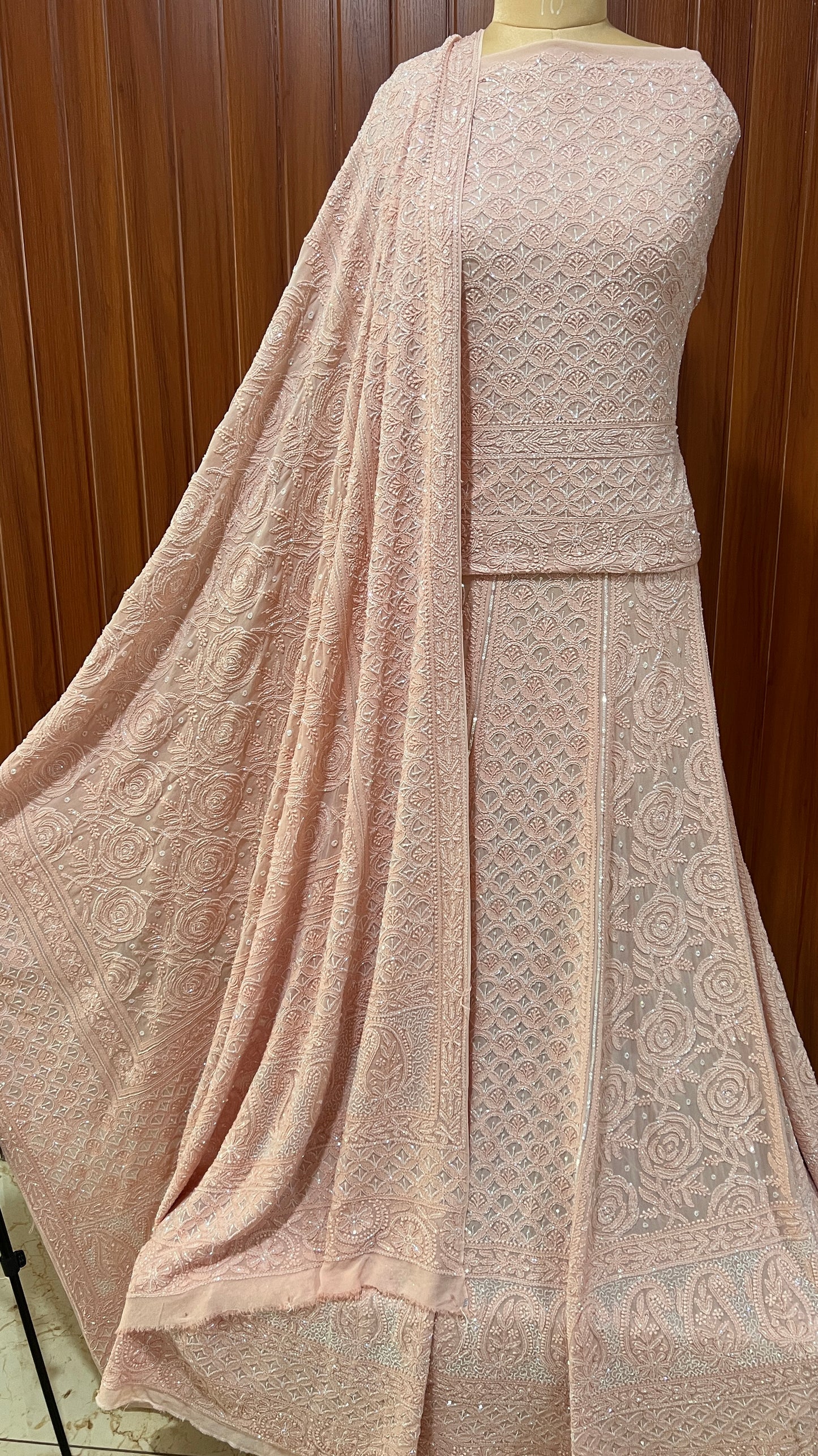 Ruhani Blush Peach Chikankari Sequins Cut Dana Wedding Lehenga