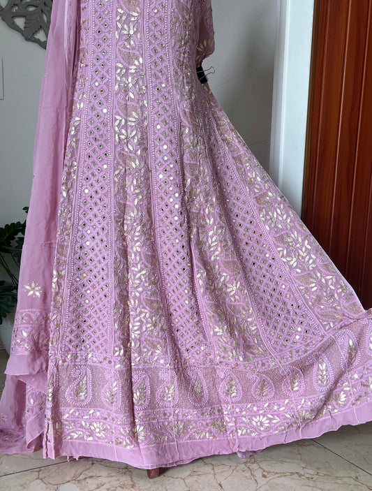 Lavender Chikankari Mirror Gota Patti Anarkali with Dupatta