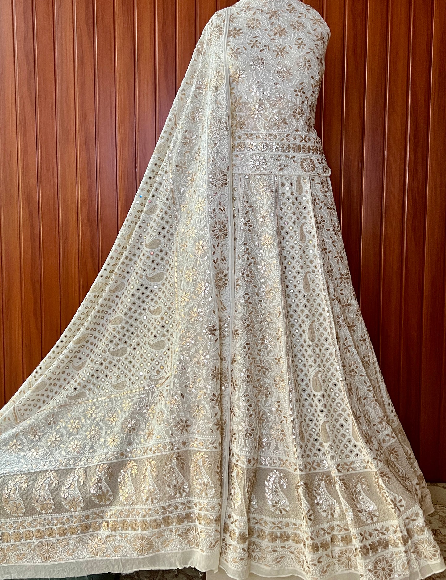 Ivory Ruhani Chikankari Mirror Gota Patti Wedding Lehenga