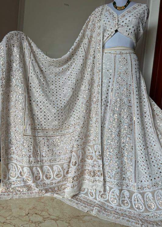 Ruhani Chikankari pearl mirror and sequins lehenga