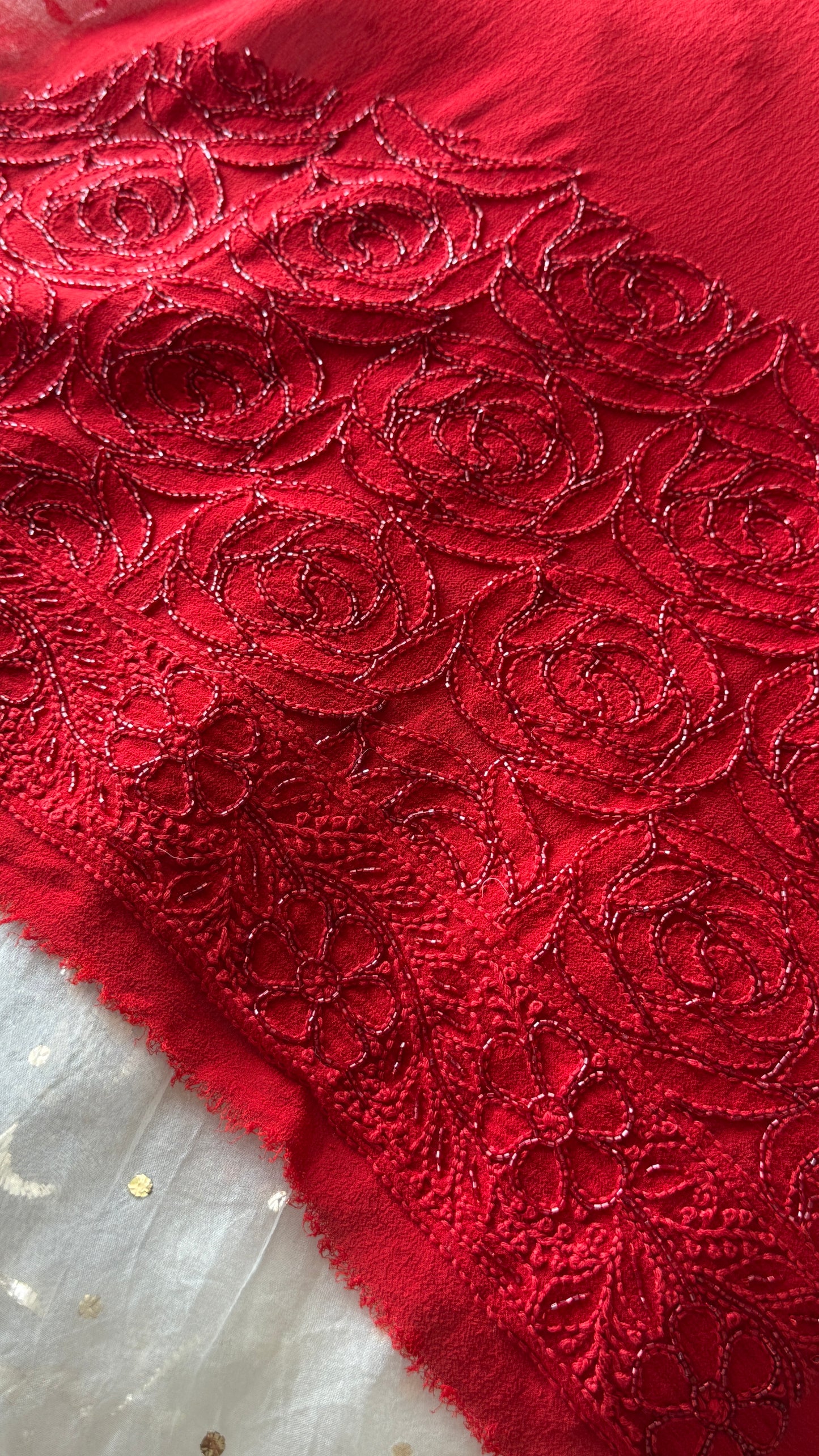 Surkh Laal Masterpiece Chikankari Cut Dana Sequins Saree
