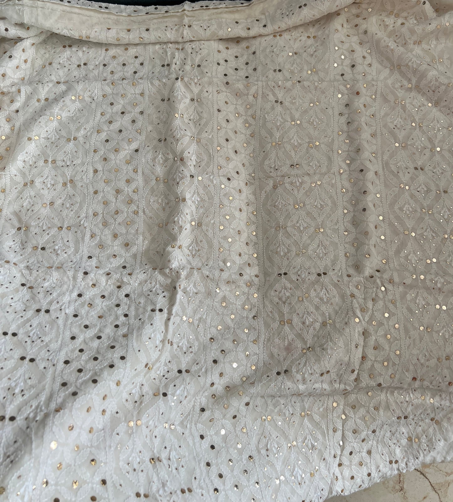 Ivory Pure Georgette Allover Chikankari and Mukaish Men's Kurta Fabric