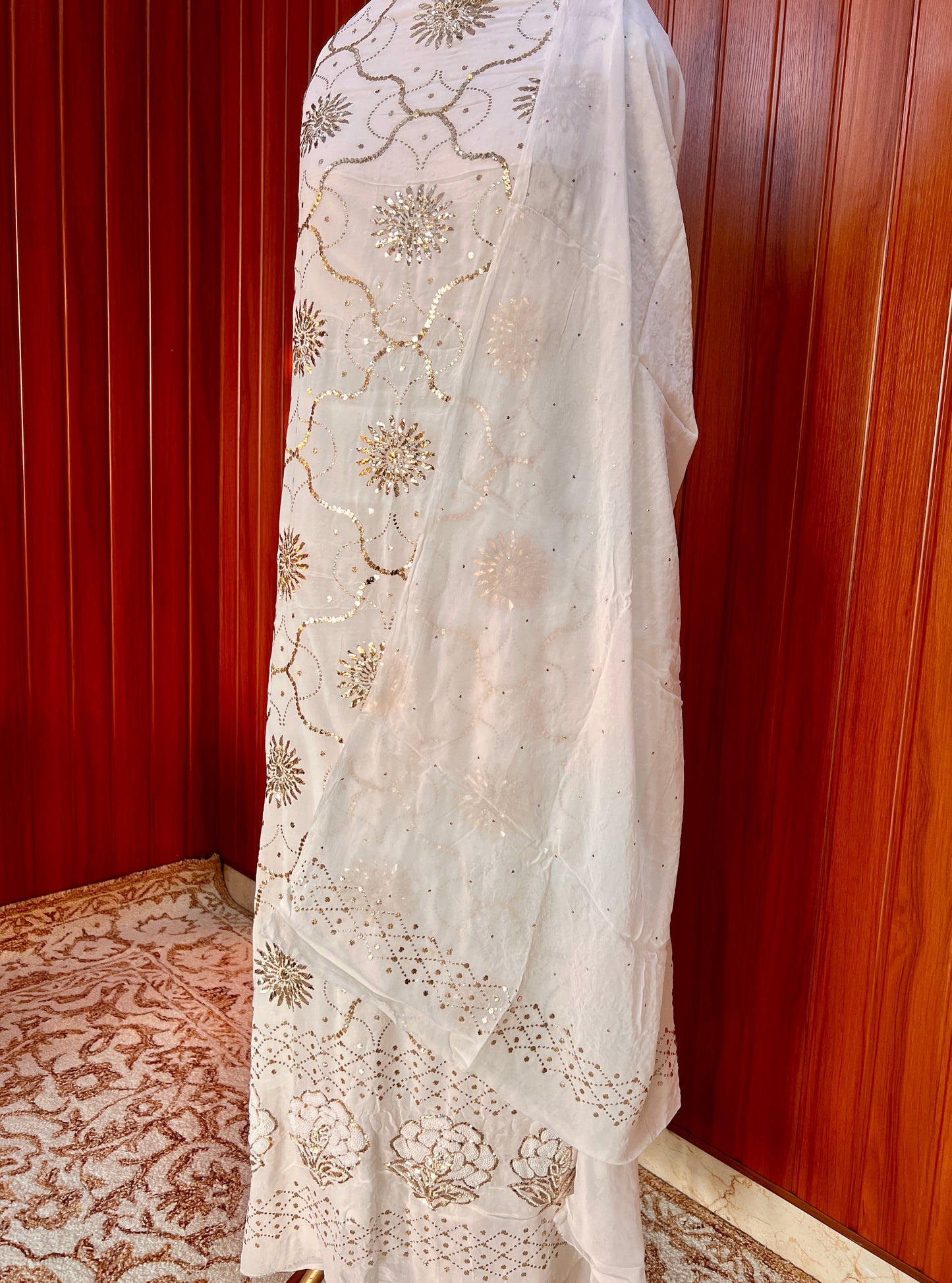 Ruhani White Badla and Pearl Embroidered Kurta & Dupatta Set
