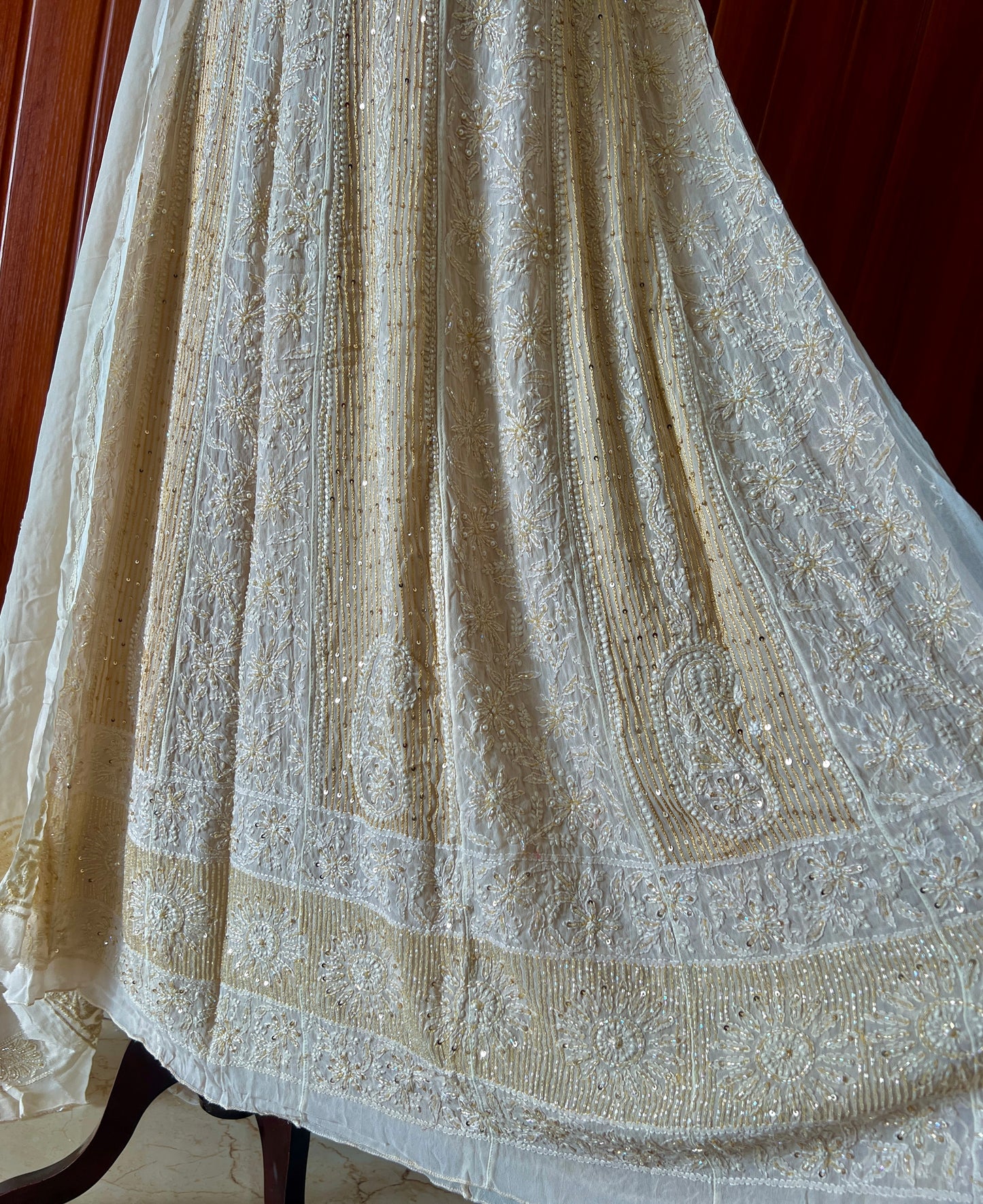 Champagne Chikankari Sequins Cut Dana Anarkali with Dupatta