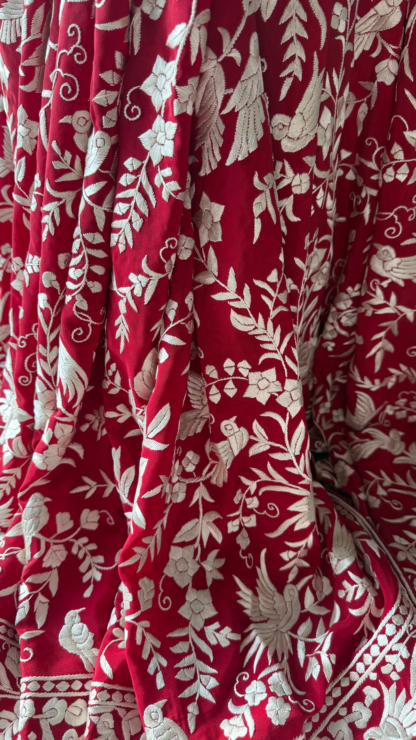 Red Masterpiece Parsi Gara Hand Embroidered Saree