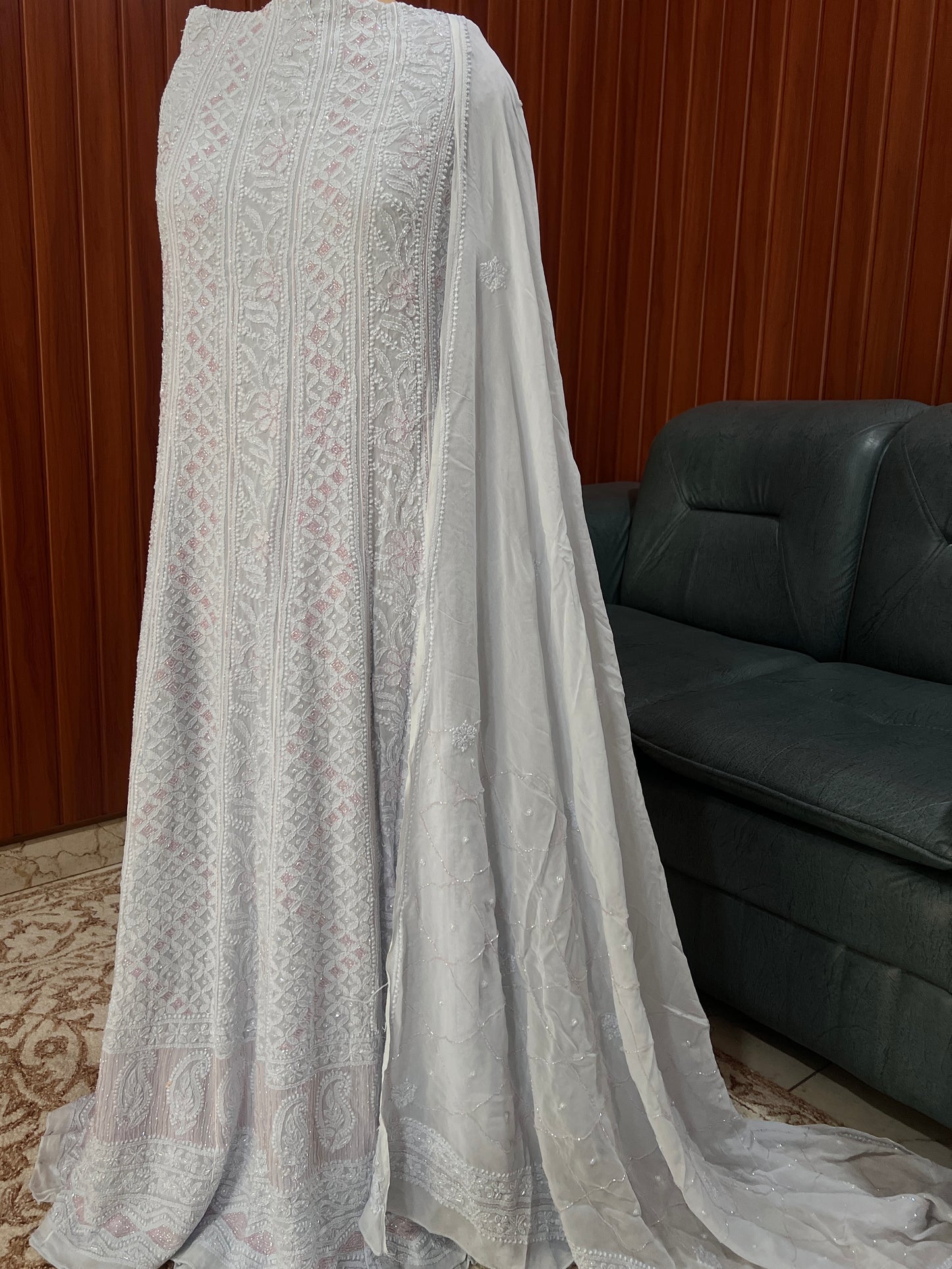 Light Mauve Chikankari and Cut Dana Anarkali with Dupatta