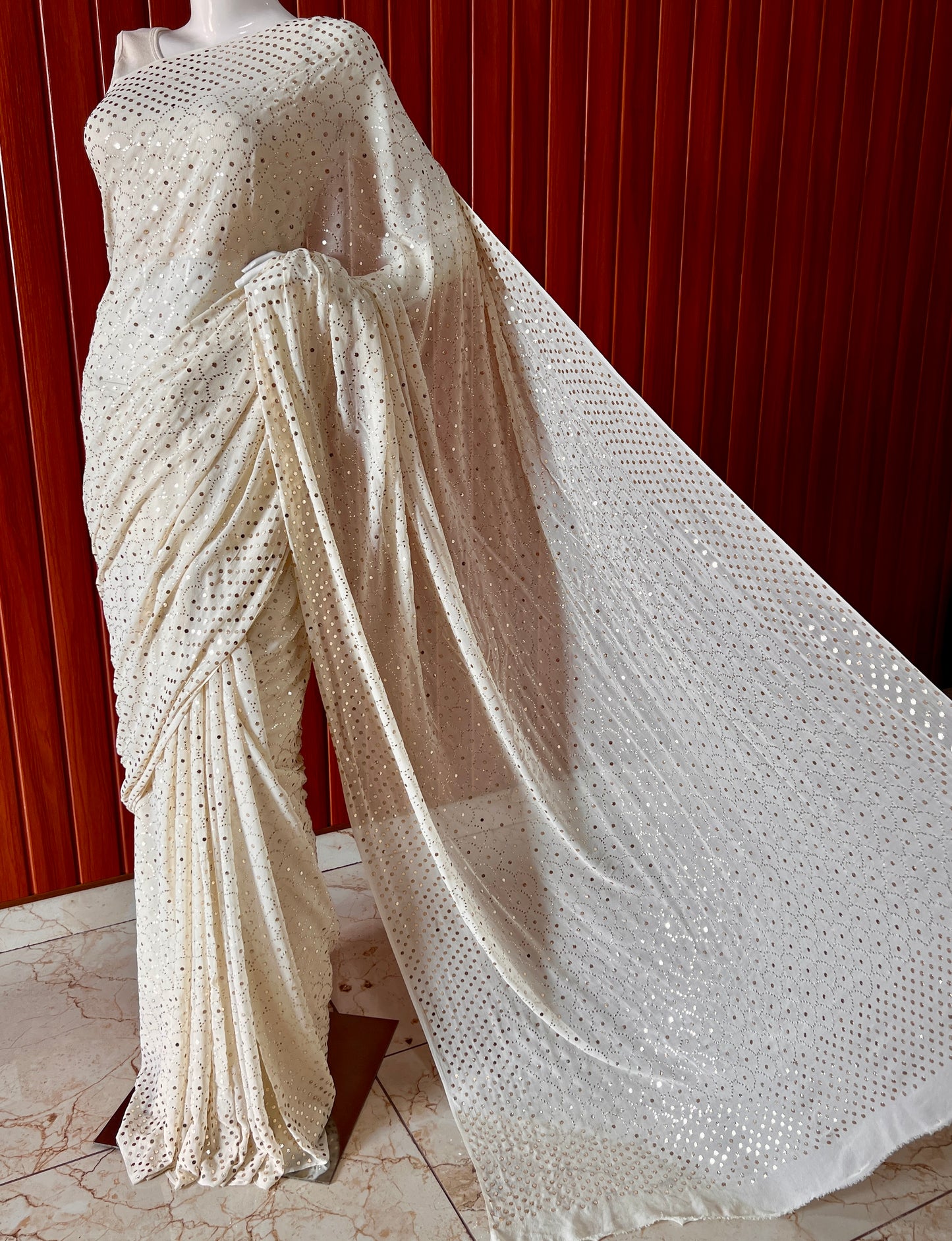 Ruhani cream Heavy Mukaish Pure Georgette Saree