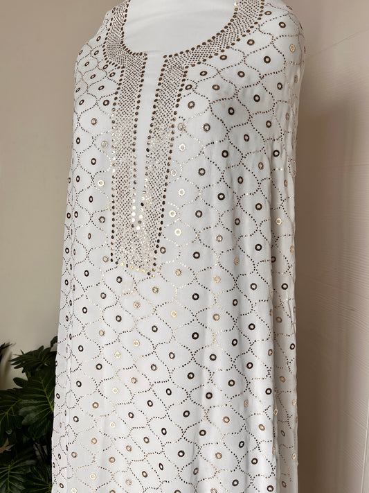 White heavy Mukaish Work Kurta and Dupatta Set