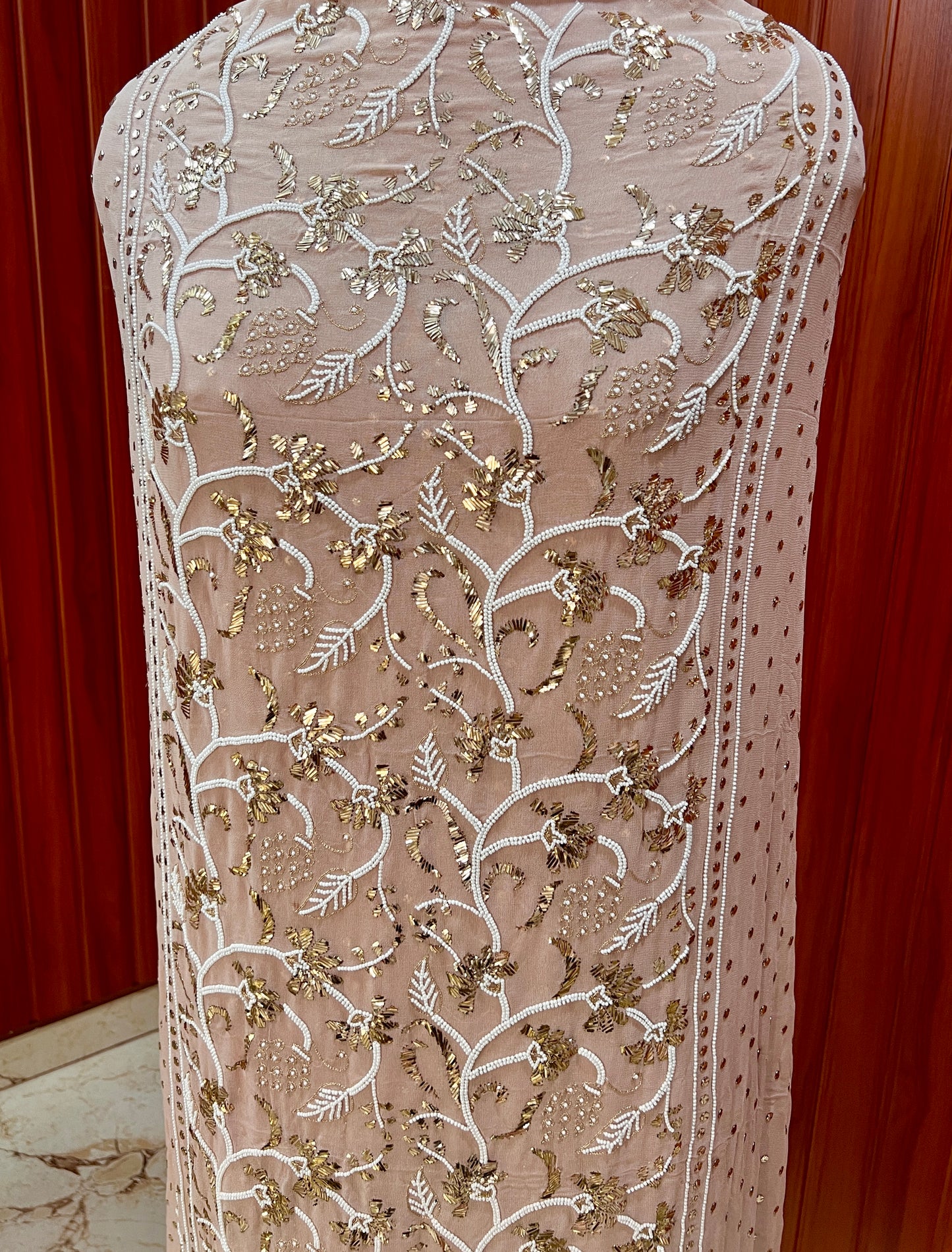 Ruhani Cocoa powder brown Badla and Pearl Embroidered Kurta & Dupatta Set