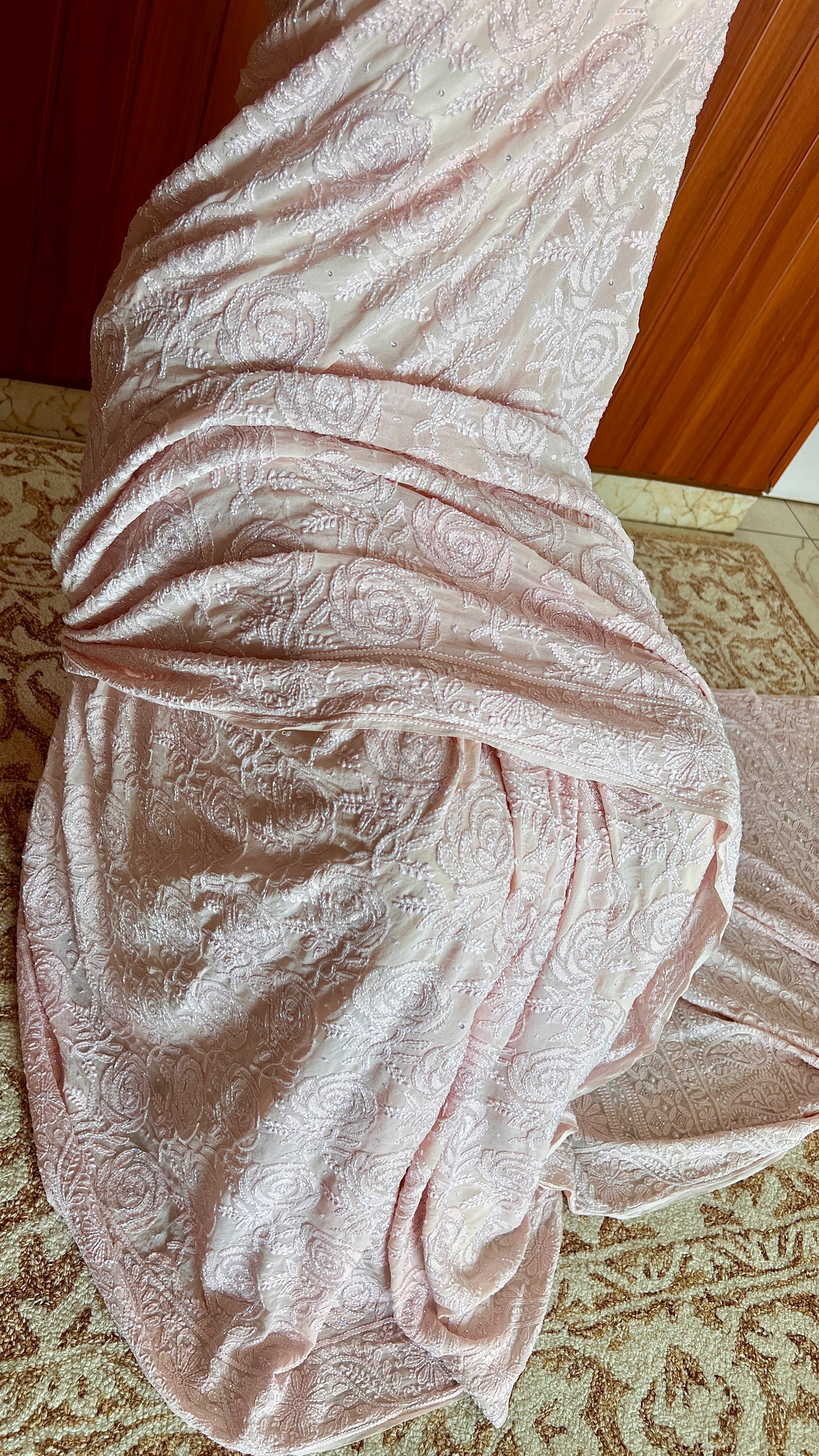 Gulaab Dusty Pink Chikankari Cut Dana and Sequins Saree