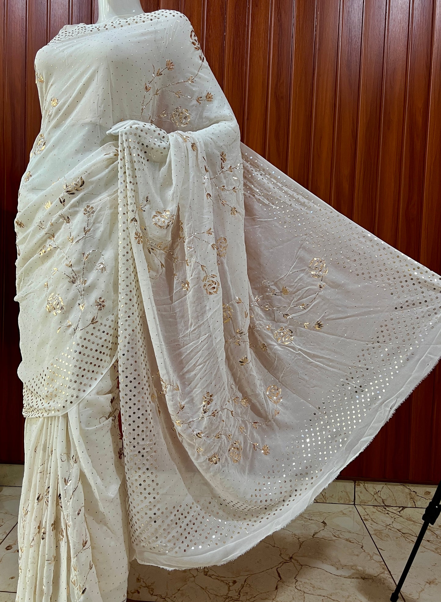 Ruhani Ivory badla and mukaish work saree