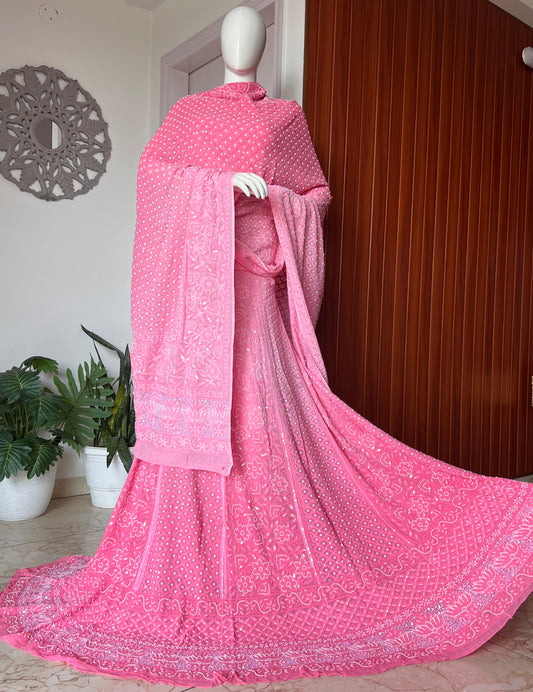Ombré peach and pink Chikankari Pearl Sequins Lehenga