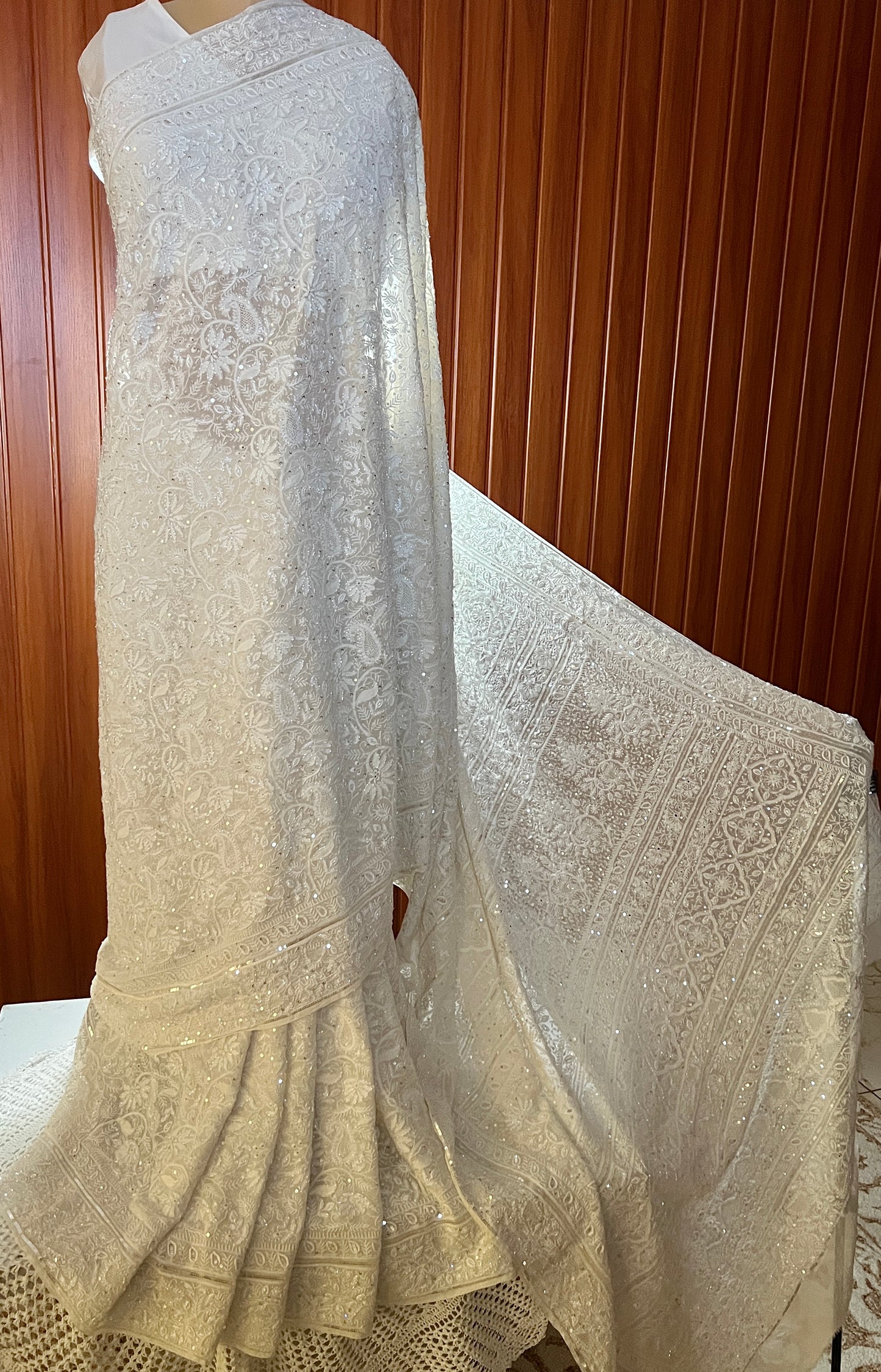 Suhaan Ivory Chikankari Do Taar Saree