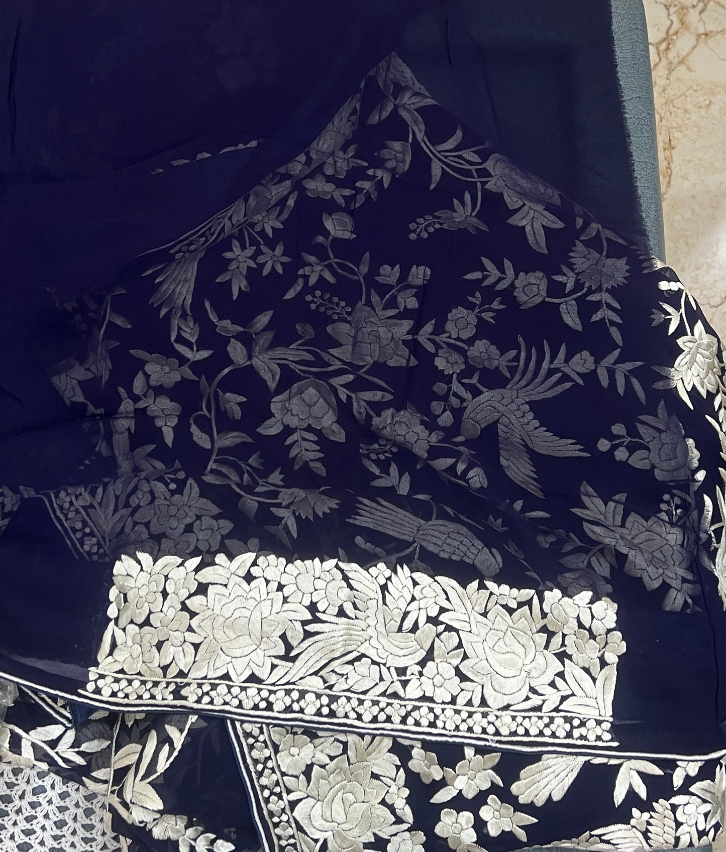 Midnight Blue Parsi Gara Masterpiece Saree