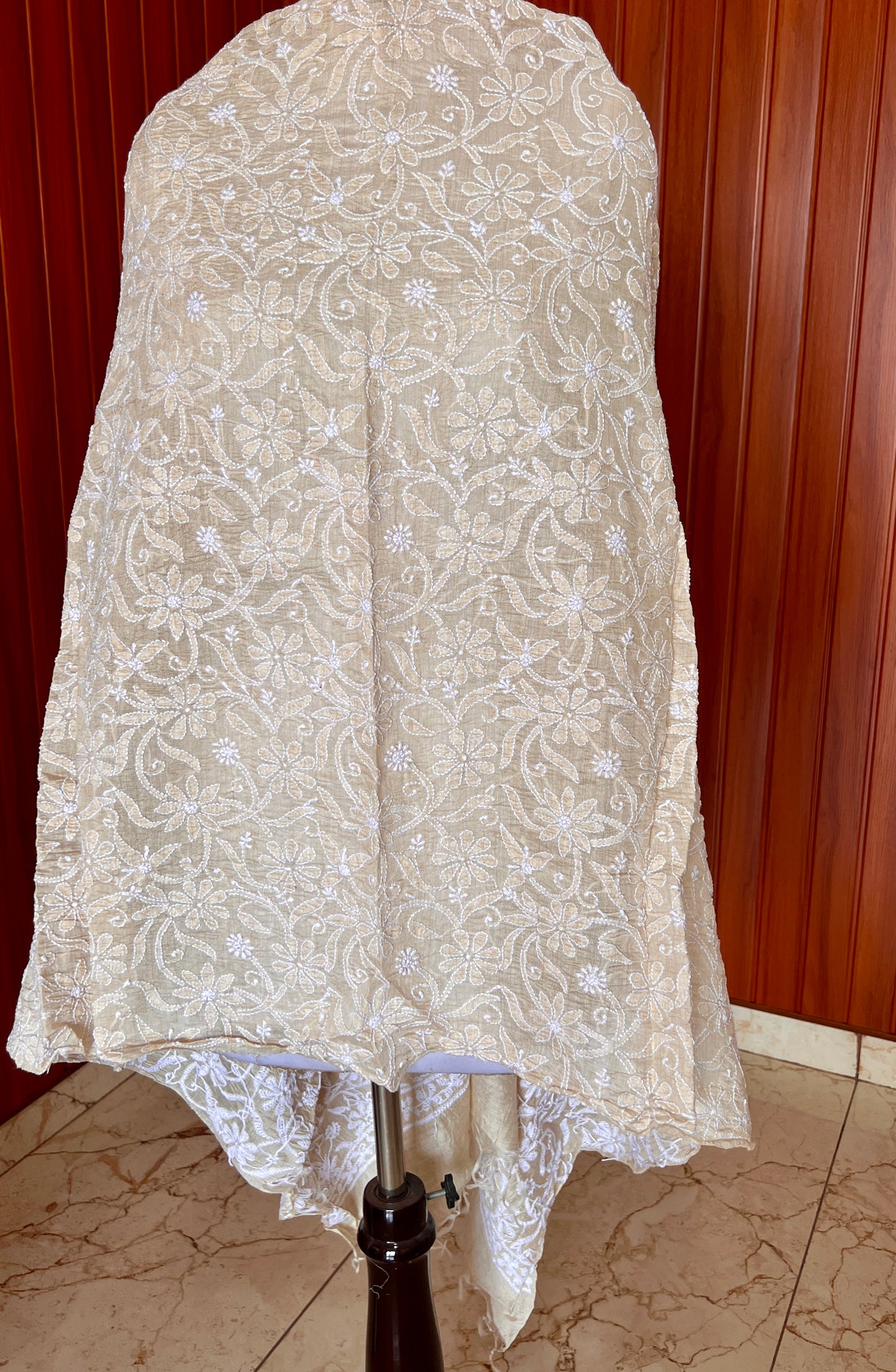 Munga silk dupatta with fine Chikankari