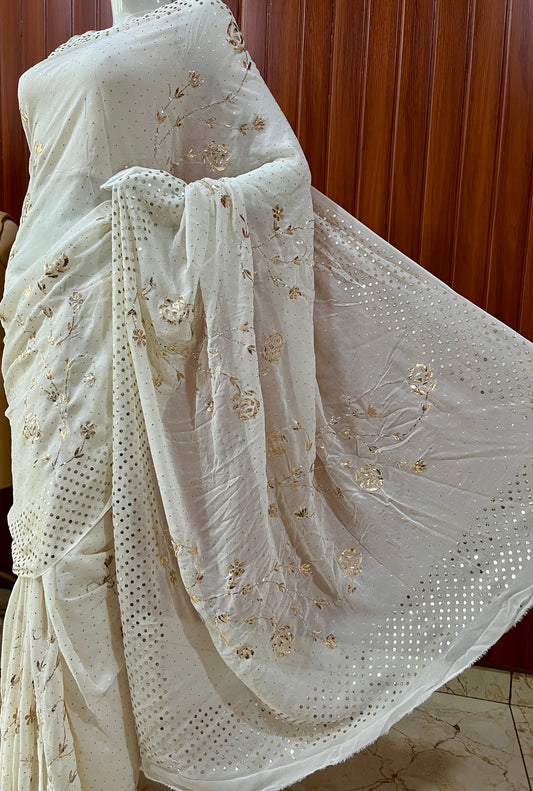 Ruhani Ivory badla and mukaish work saree