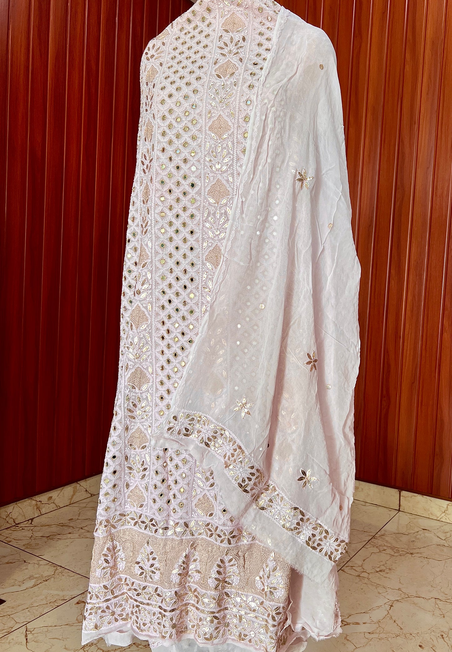 Chikankari mirror and gota patti kurta and Dupatta