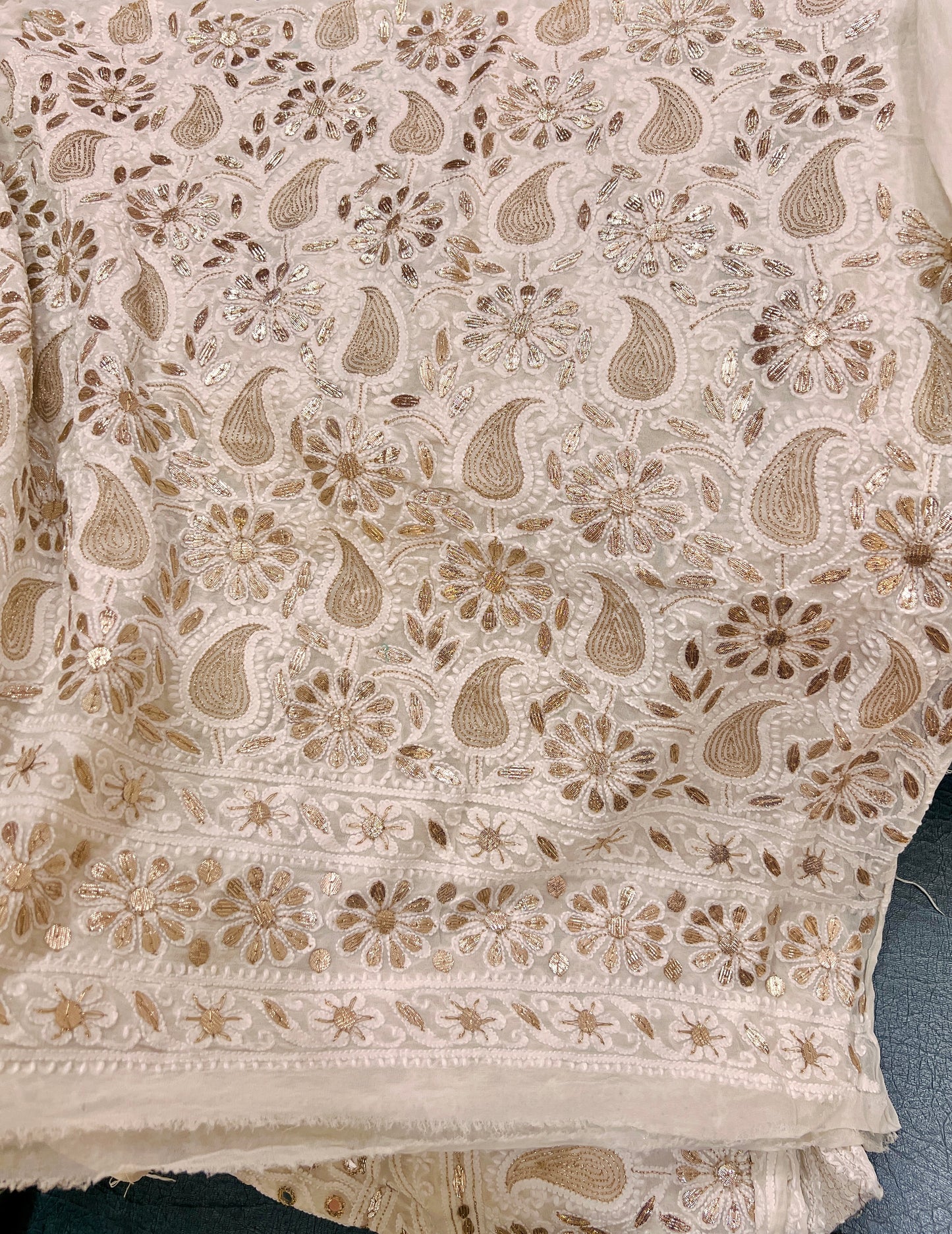 Off white Ruhani Chikankari Mirror Gota Patti Wedding Lehenga