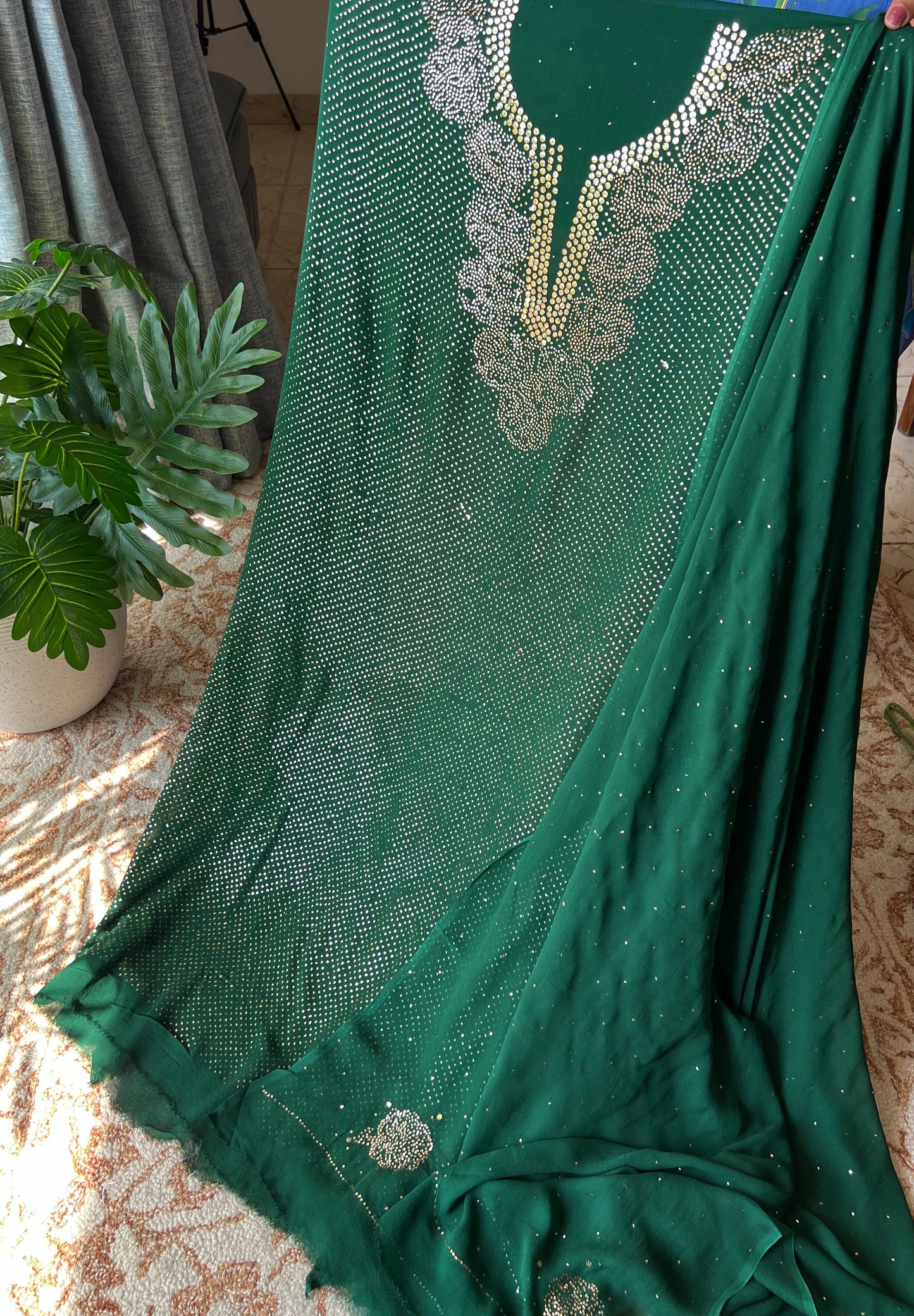 Bottle green bareek mukaish work Kurta and Dupatta