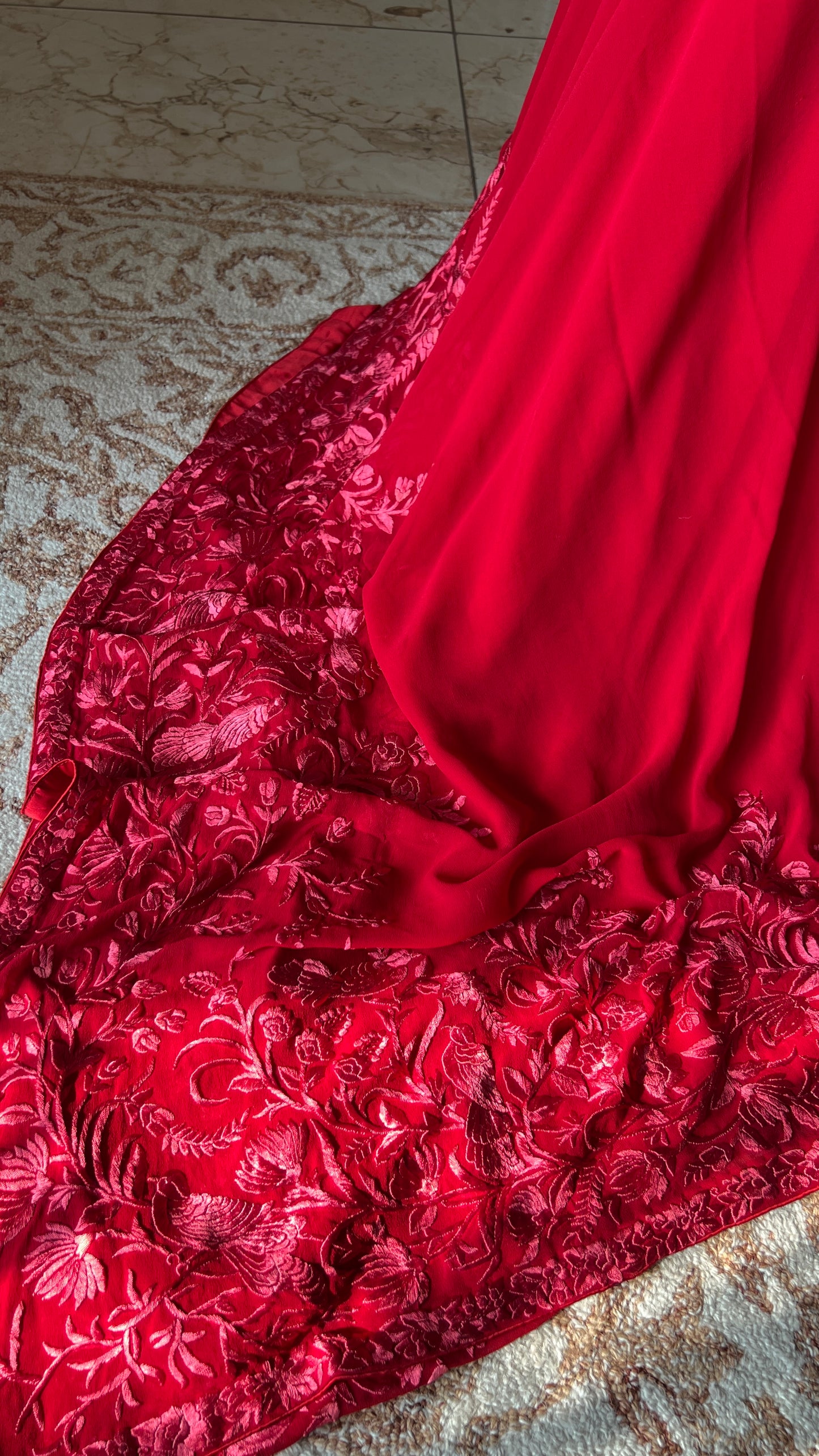 Roja Red pure georgette saree with parsi gara hand embroidery